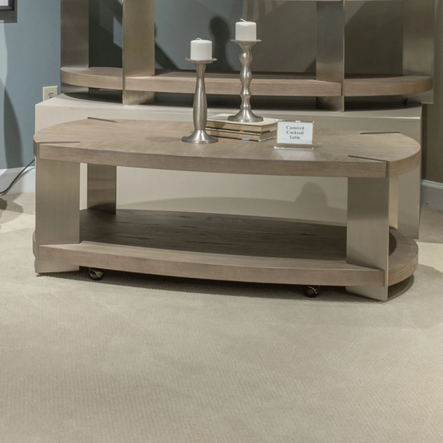 Harlow - Oval Cocktail Table - Sandstone & Satin Nickel - Image 1