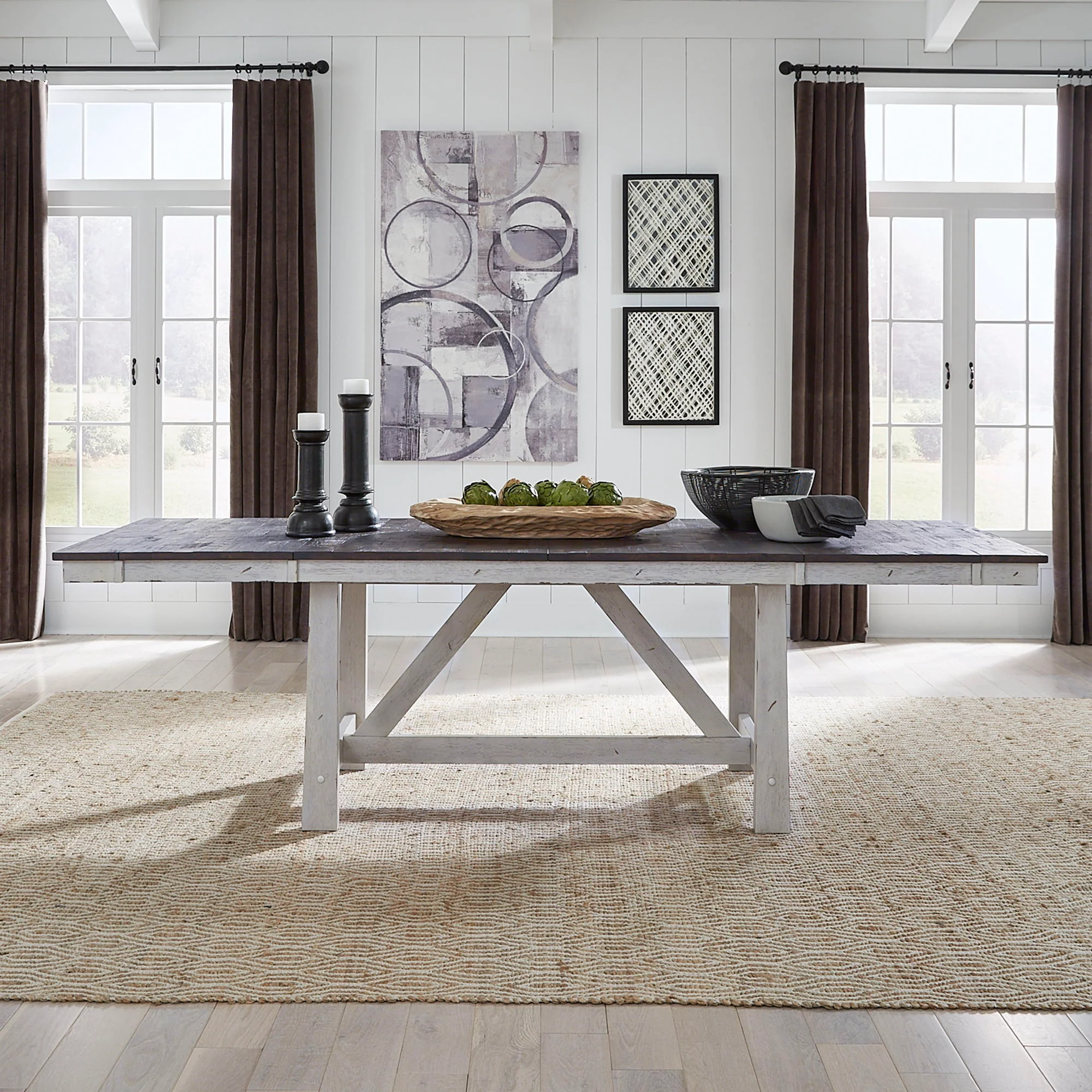 Farmhouse - Trestle Table - Two Tone White / Wood Tone - Image 1