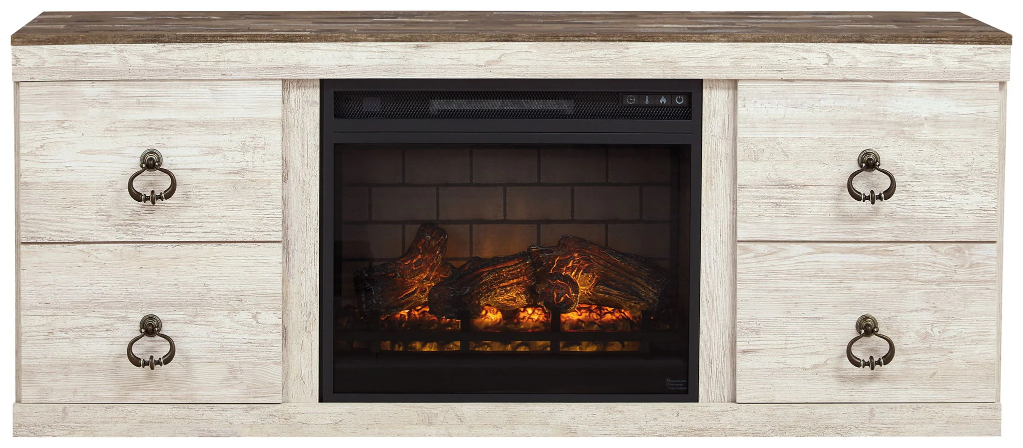 Willowton - 2 Pc. - TV Stand With Faux Firebrick Fireplace Insert - Whitewash - Image 3