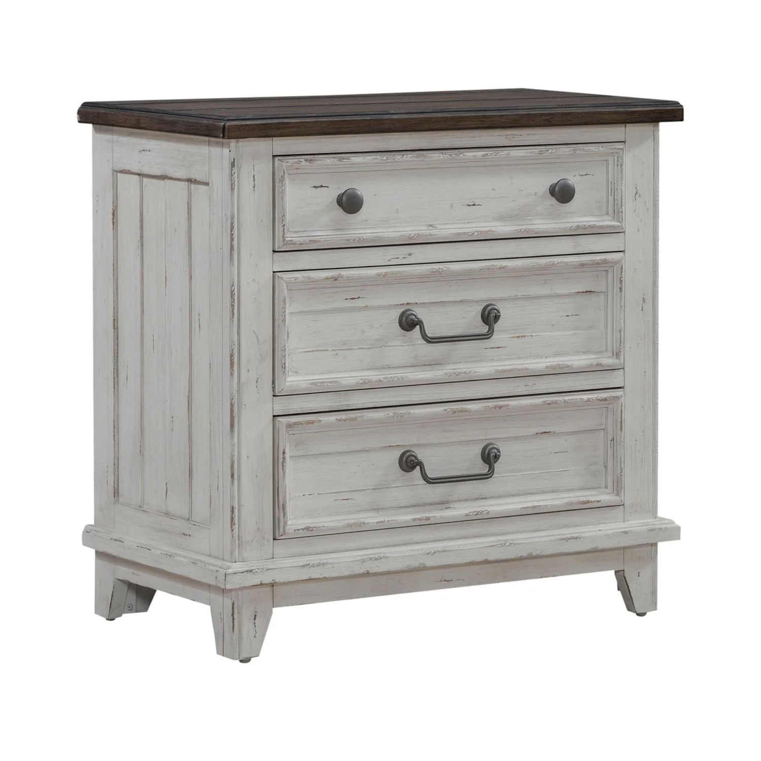 River Place - 3 Drawer Nightstand With Charging Station - Riverstone White & Tobacco - Image 2