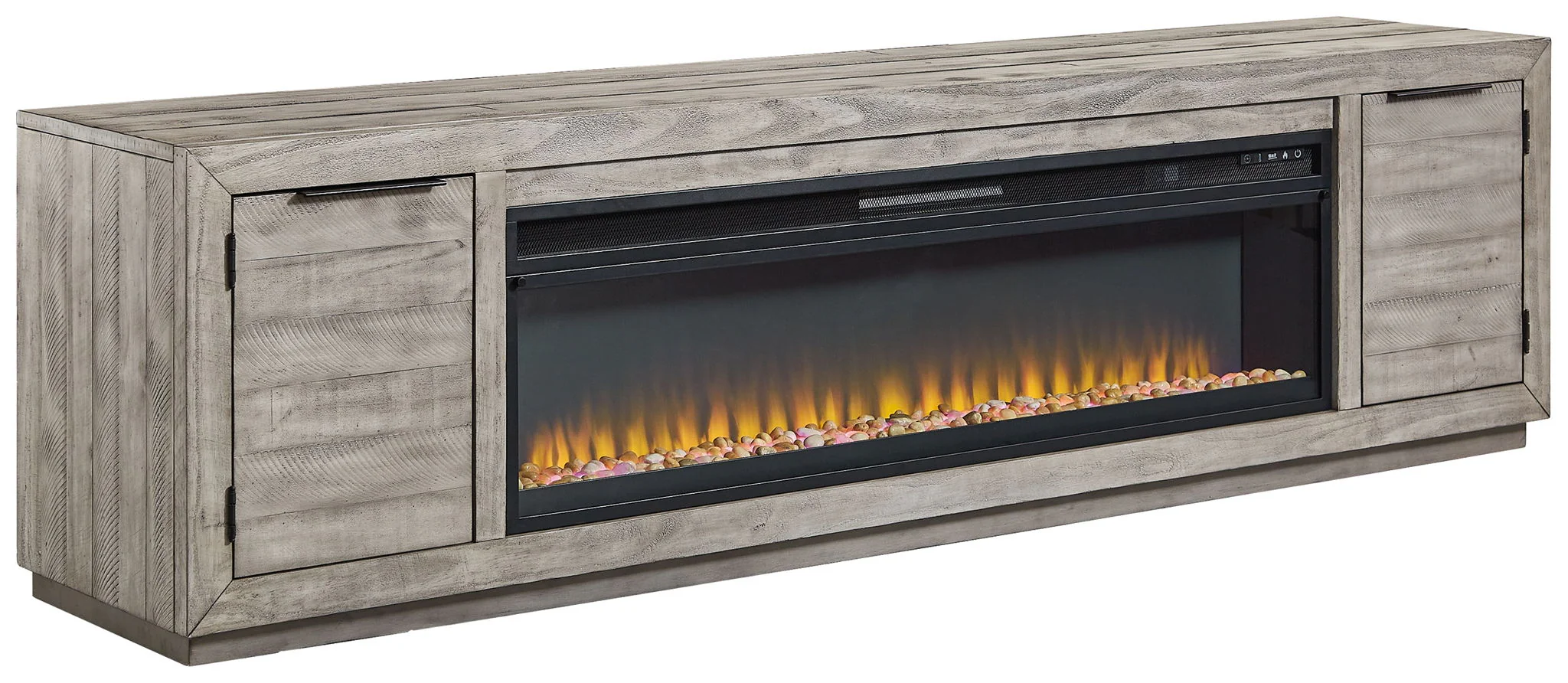 Naydell – 92″ TV Stand With Wide Fireplace Insert – Gray