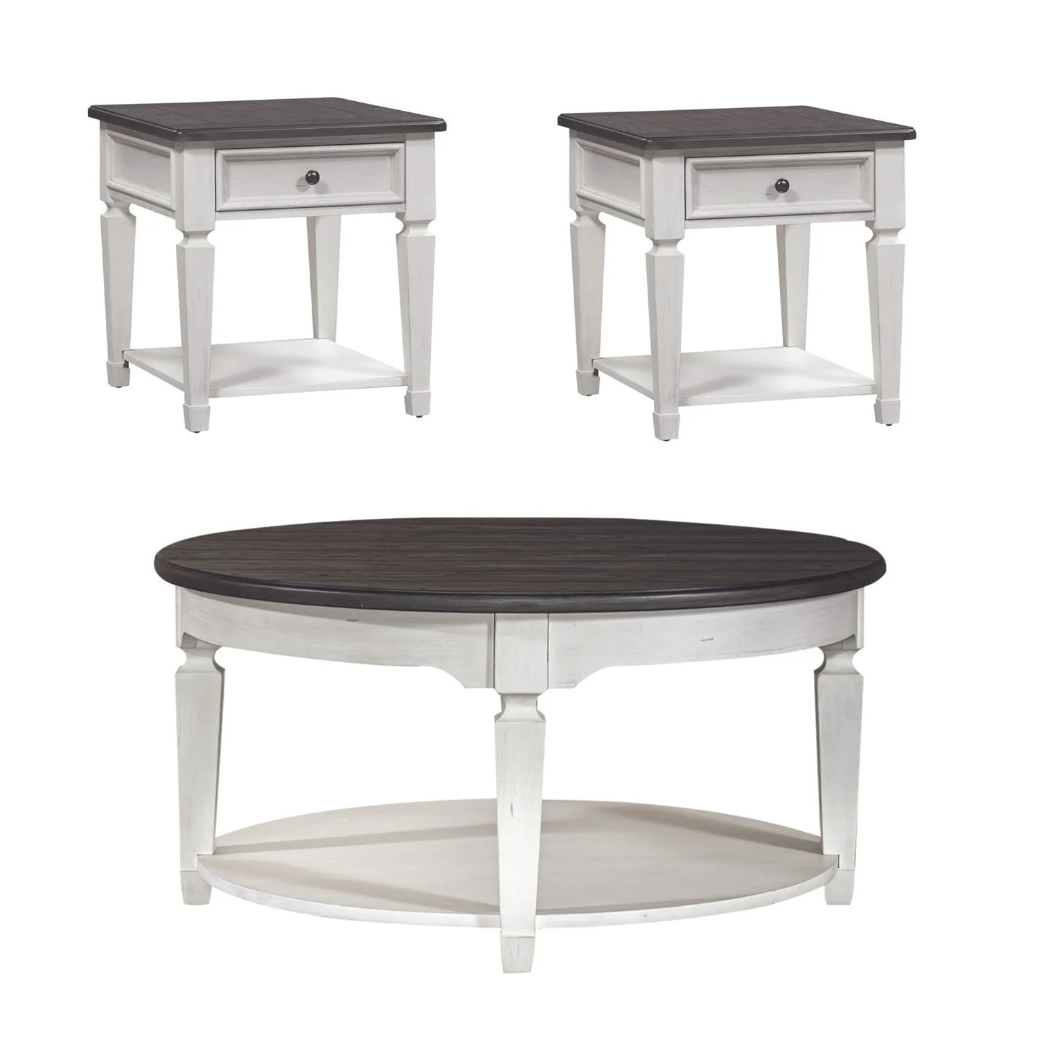 Allyson Park - 3 Piece Living Room Set (Round Cocktail Table) - Wirebrushed White / Charcoal - Image 3