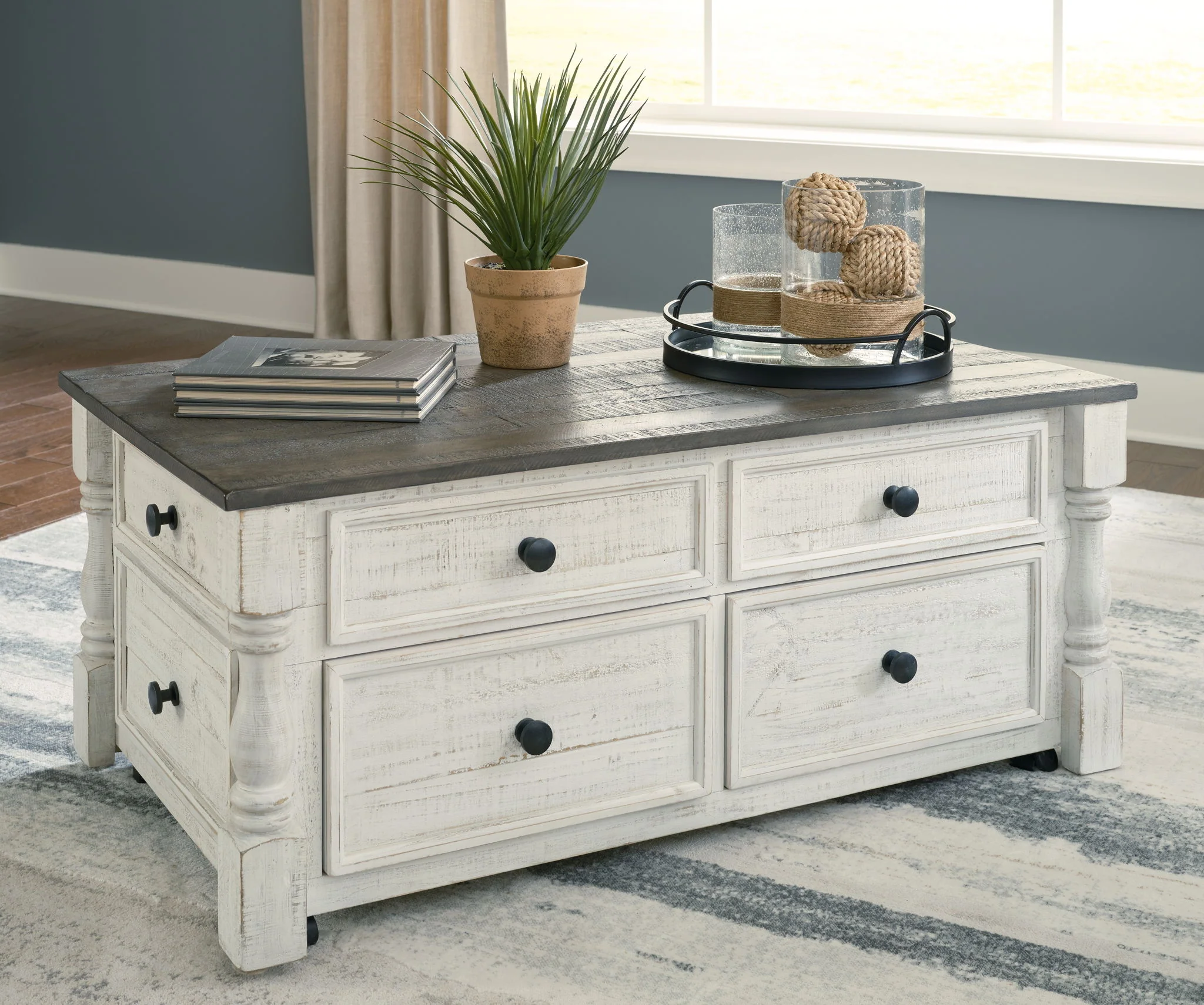 Havalance - Lift Top Cocktail Table with Storage Drawers - White / Gray - Image 3