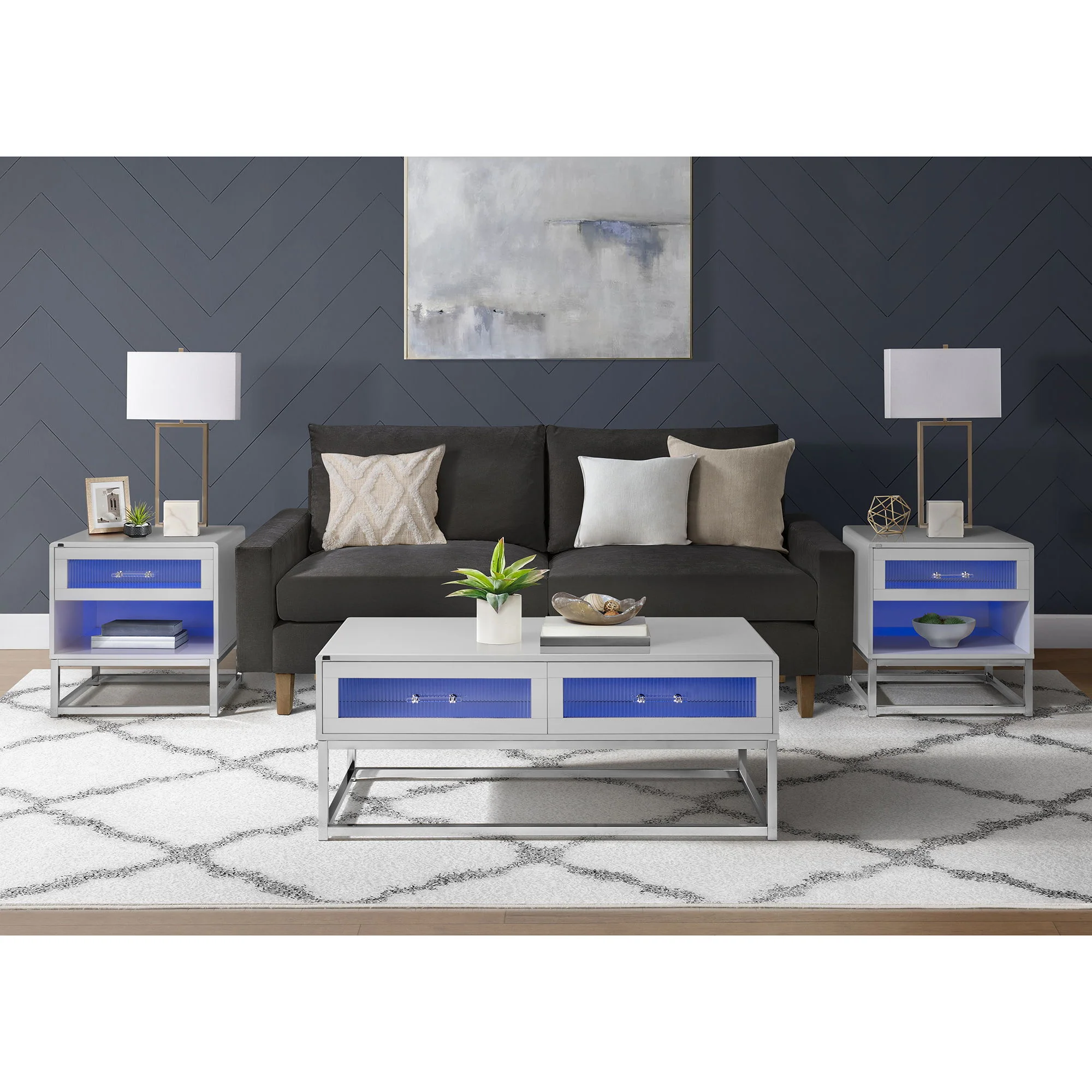 Chandra - Coffee Table With LED And Battery Pack - Glossy White - Image 2