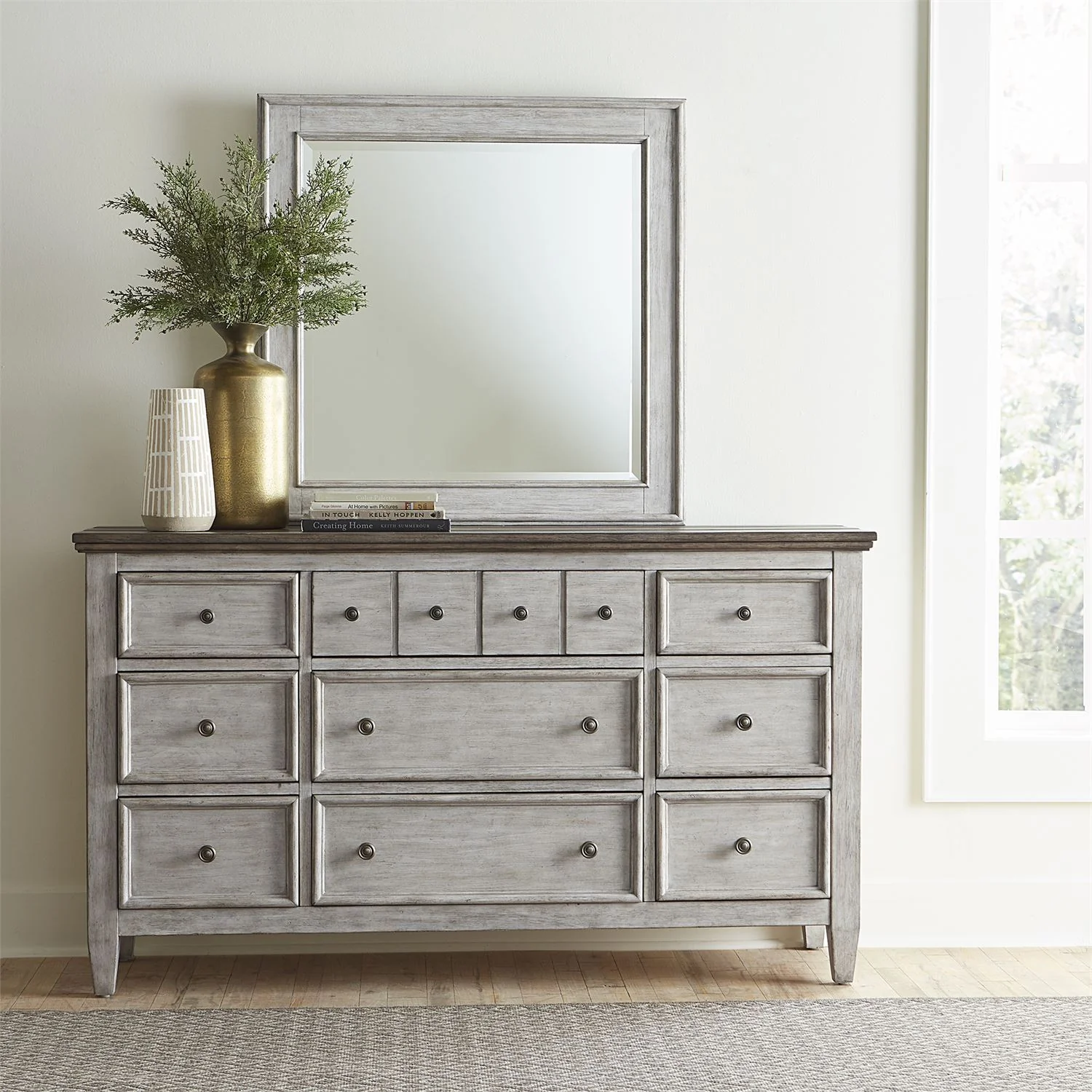 Heartland - Dresser & Mirror - Antique White / Tobacco Tops - Image 1