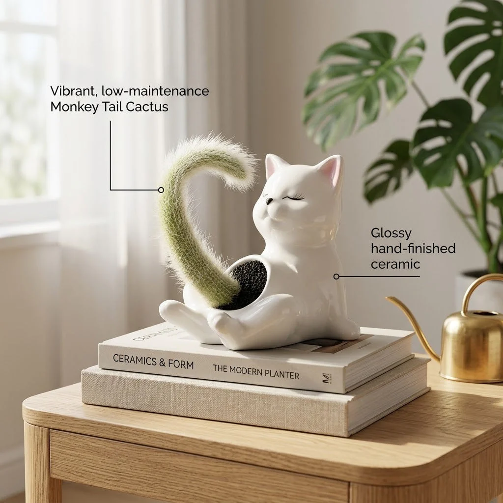 Naughty Cat Ceramic Cactus Planter - Image 2