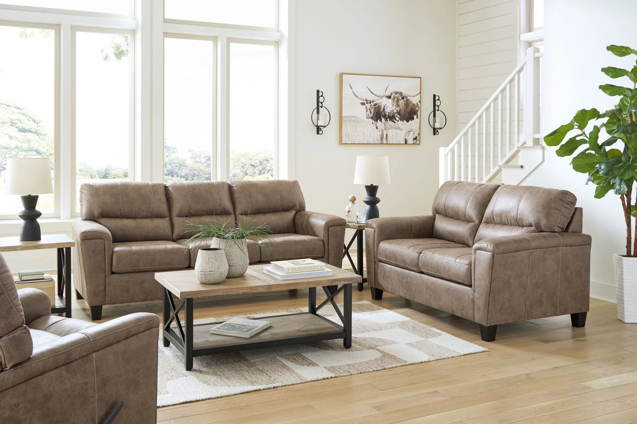 Navi - 3 Pc. - Sofa, Loveseat, Rocker Recliner - Fossil - Image 1