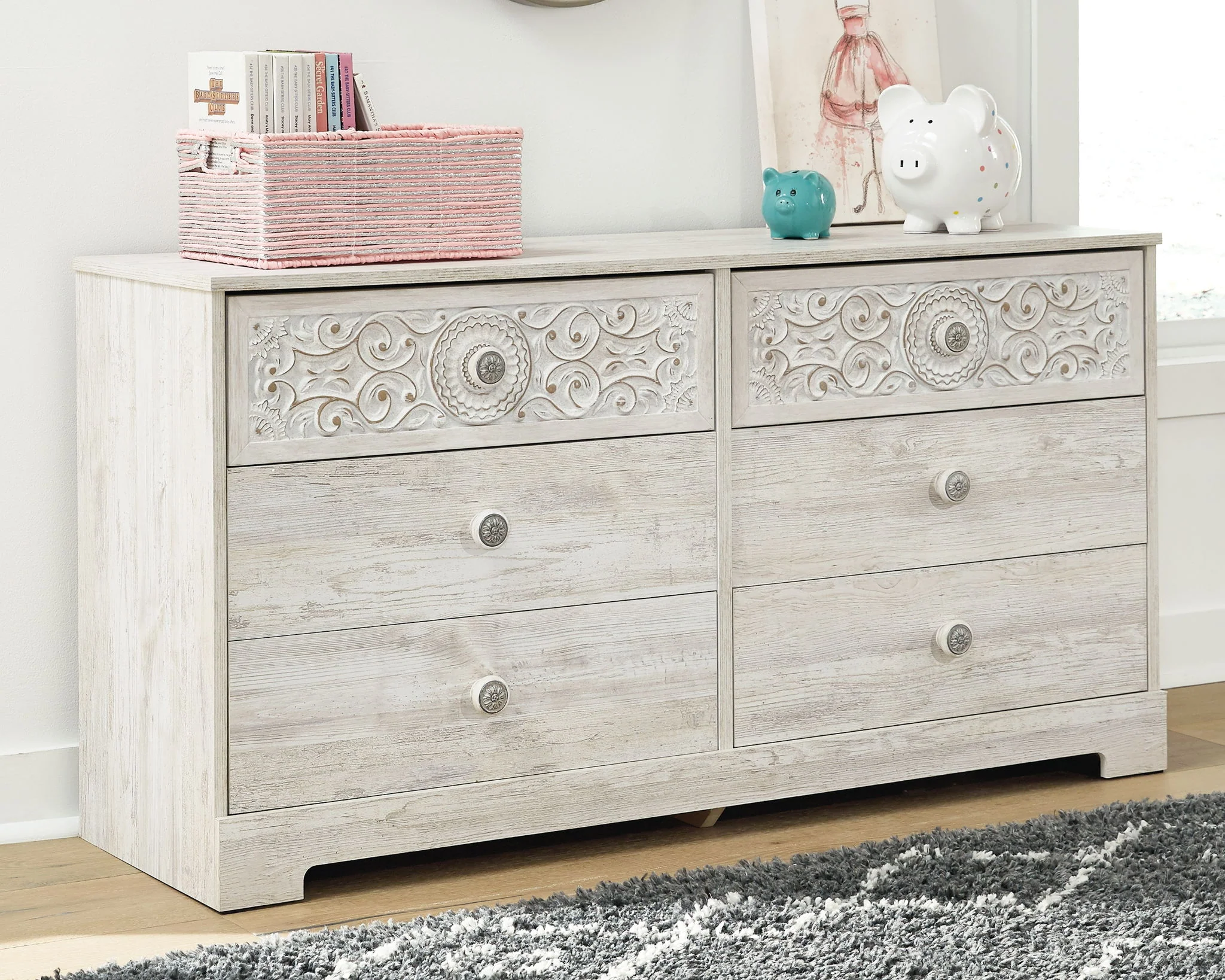 Paxberry - Six Drawer Dresser - Vinyl-Wrapped - Whitewash - Image 2