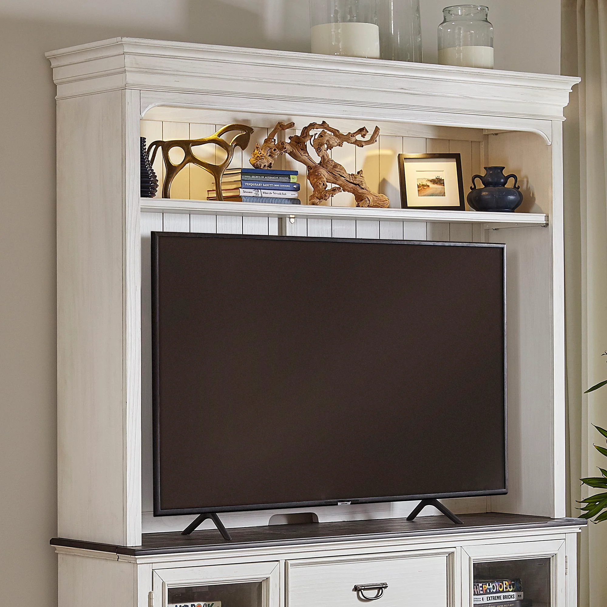 Allyson Park – Entertainment Hutch – Wirebrushed White / Charcoal