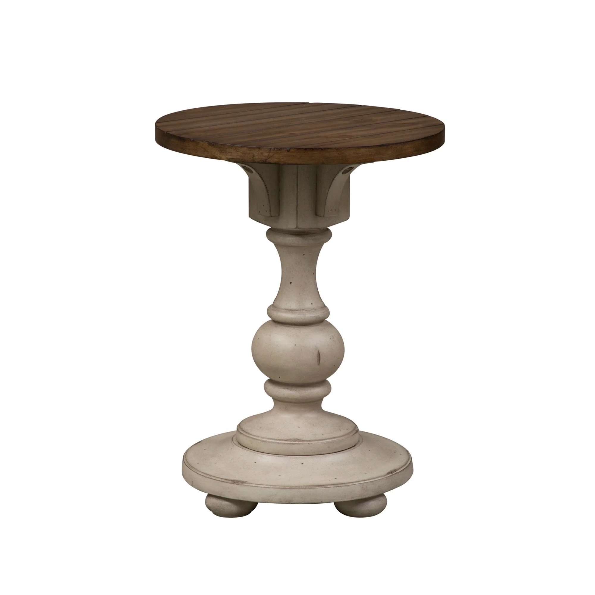 Morgan Creek – Chair Side Table – Antique White / Wirebrushed Tobacco Accents