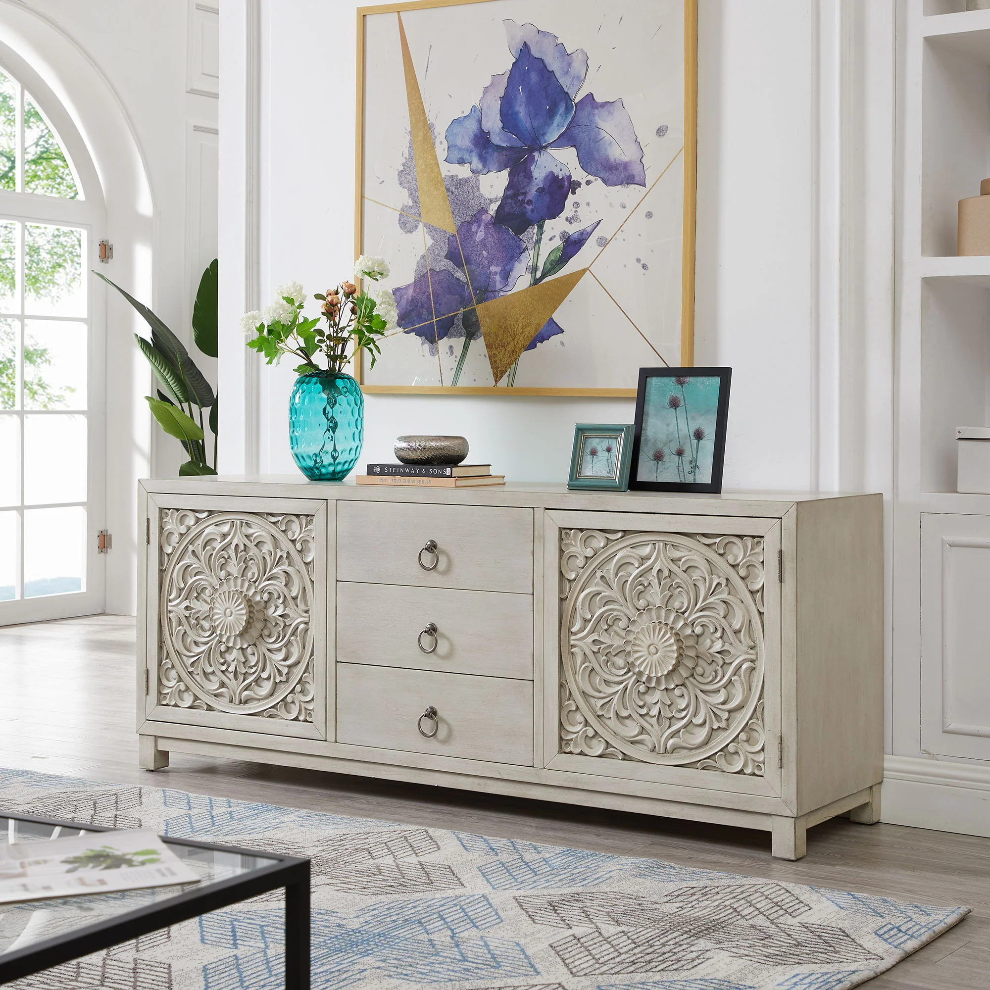 Sundance – 2 Door 3 Drawer Accent Cabinet – Antique Linen