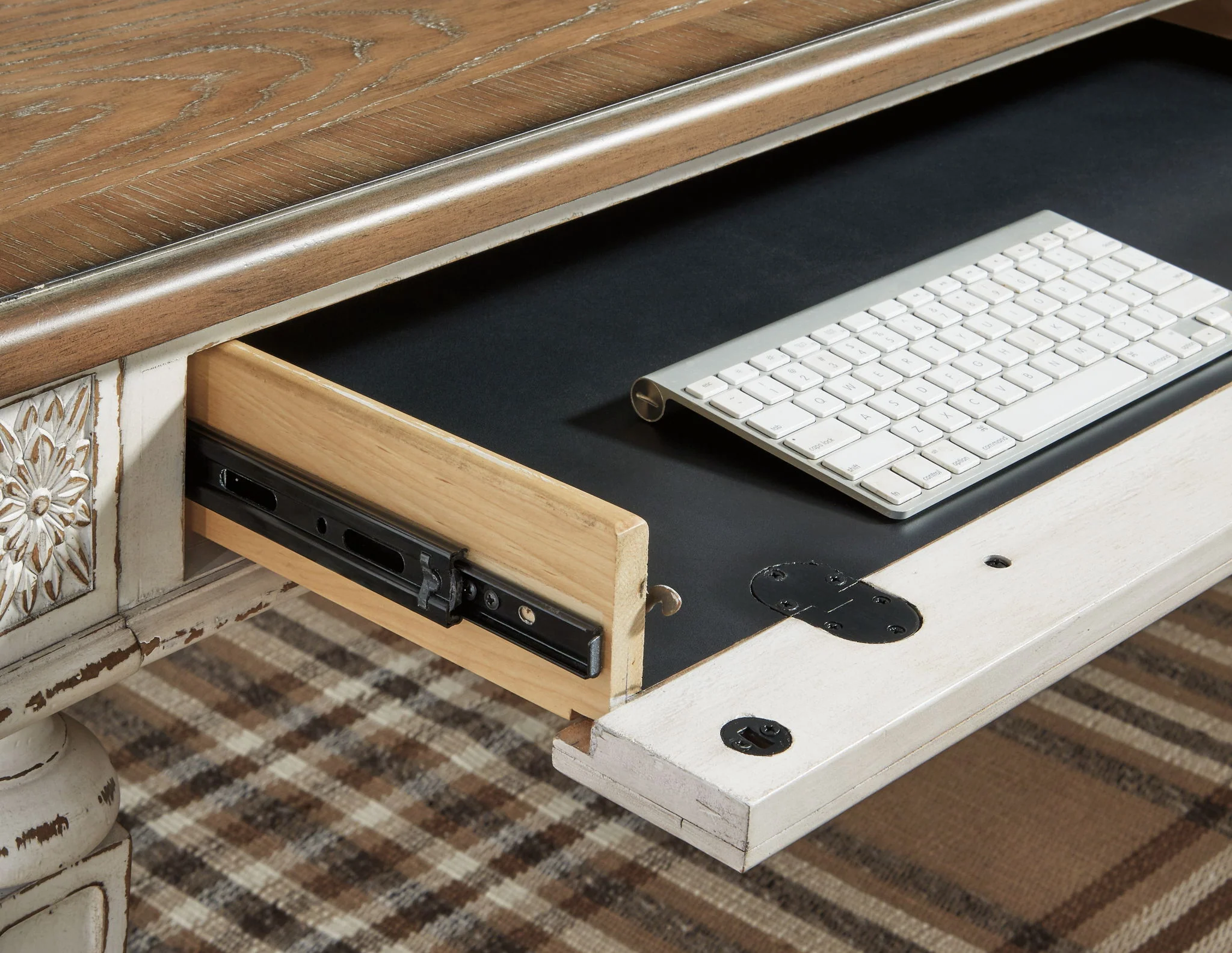 Realyn - Home Office L Shaped Desk - White / Brown - Image 2