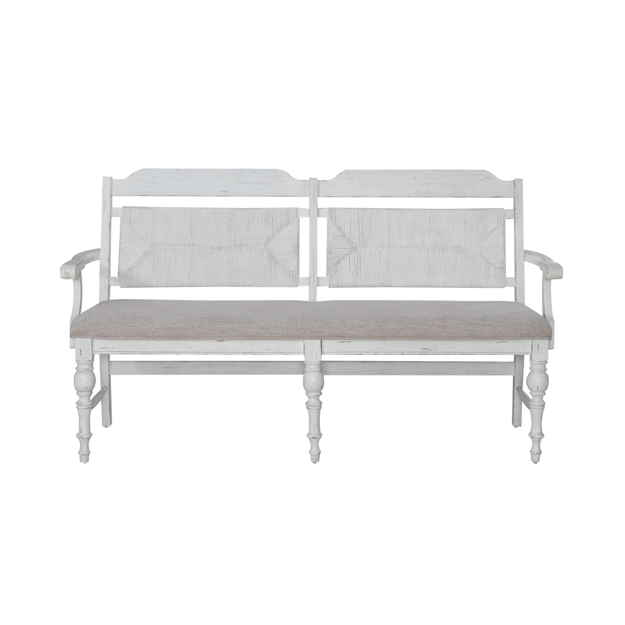 River Place - Panel Back Bench - Riverstone White & Tobacco - Image 2