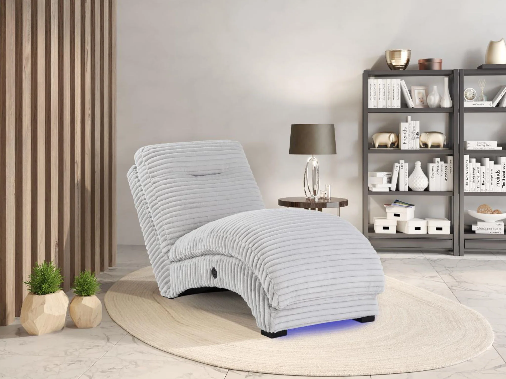 Global Dominic – Chaise With LED/USB – Gray