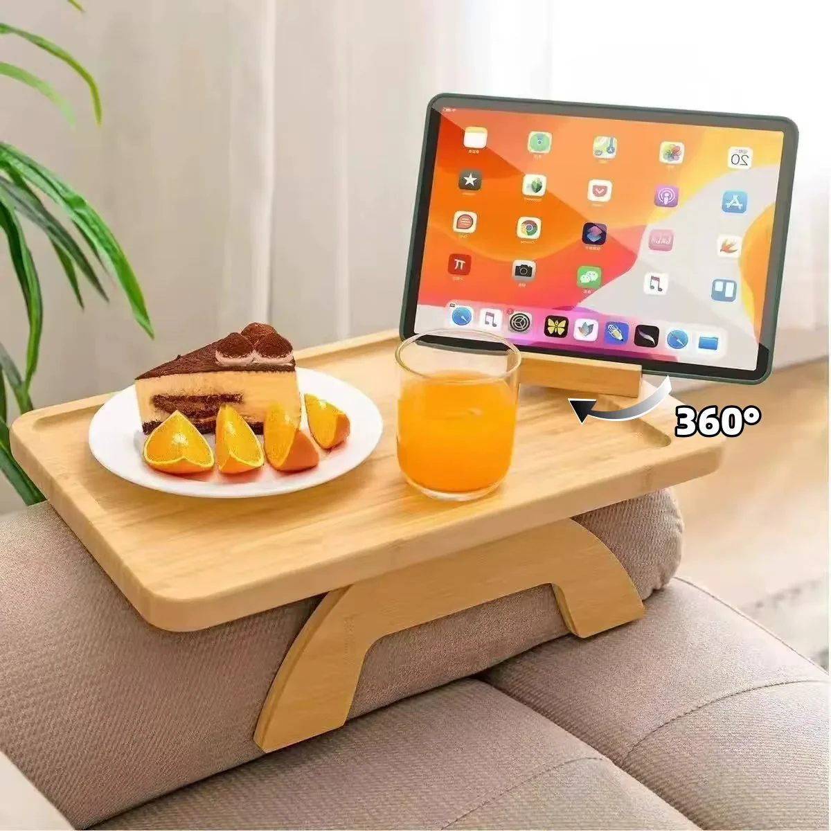 Wooden Clip-On Sofa Armrest Table Foldable Tray - Image 2