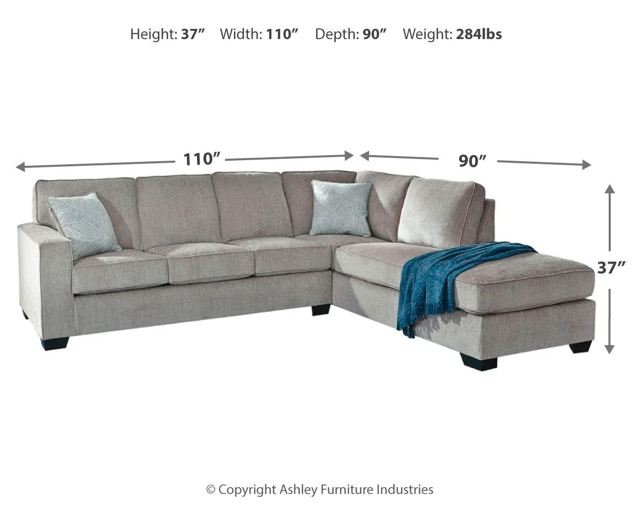 Altari - Right Arm Facing Corner Chaise With Sleeper 2 Pc Sectional - Alloy - Image 2