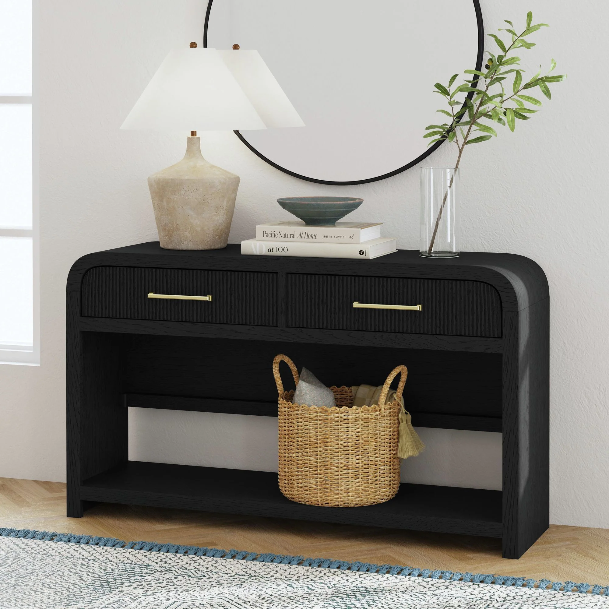 Ridgemont - Sofa Table With Bottom Shelf - Black With Grain - Image 3