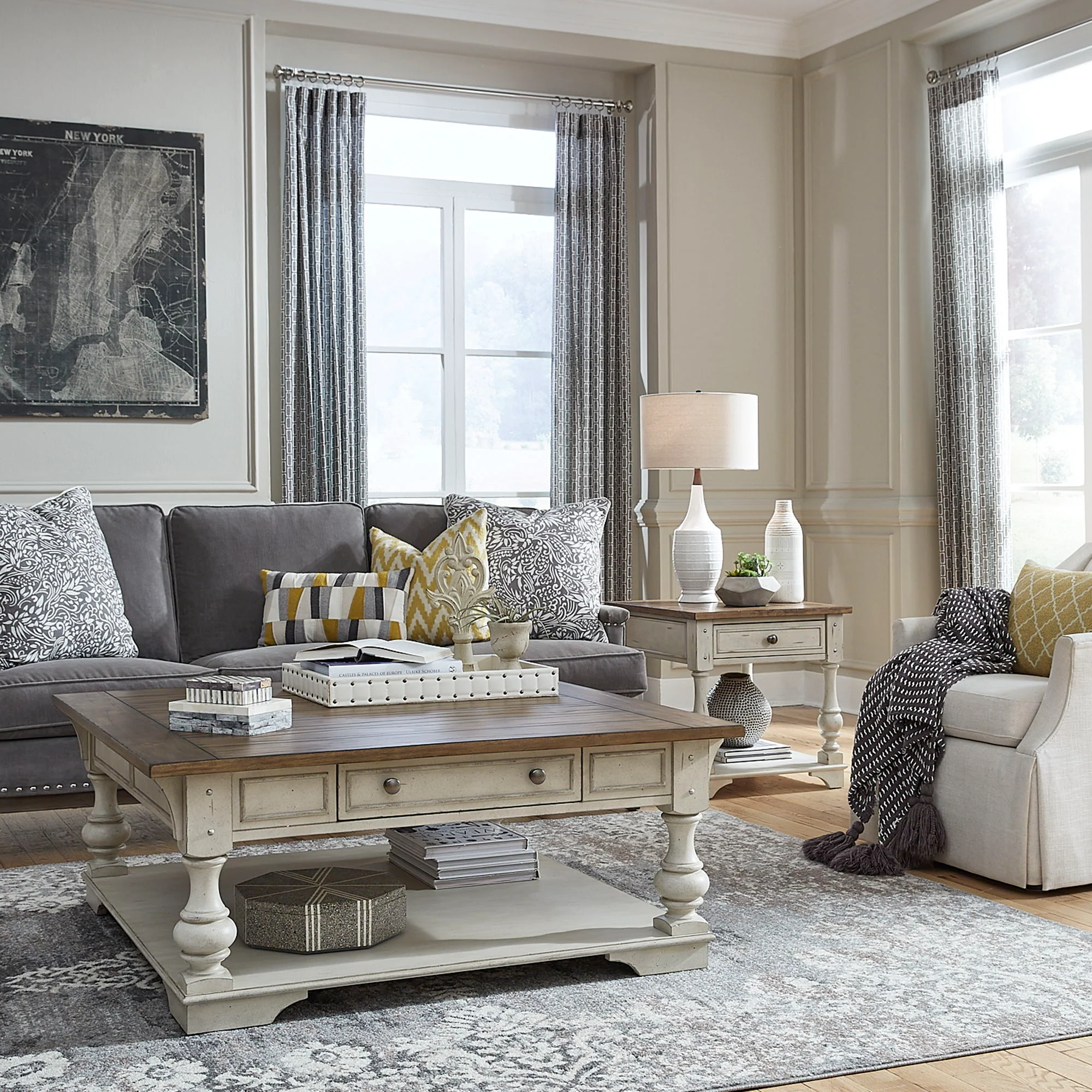 Morgan Creek - 3 Piece Living Room Set - Antique White / Wirebrushed Tobacco Accents - Image 1