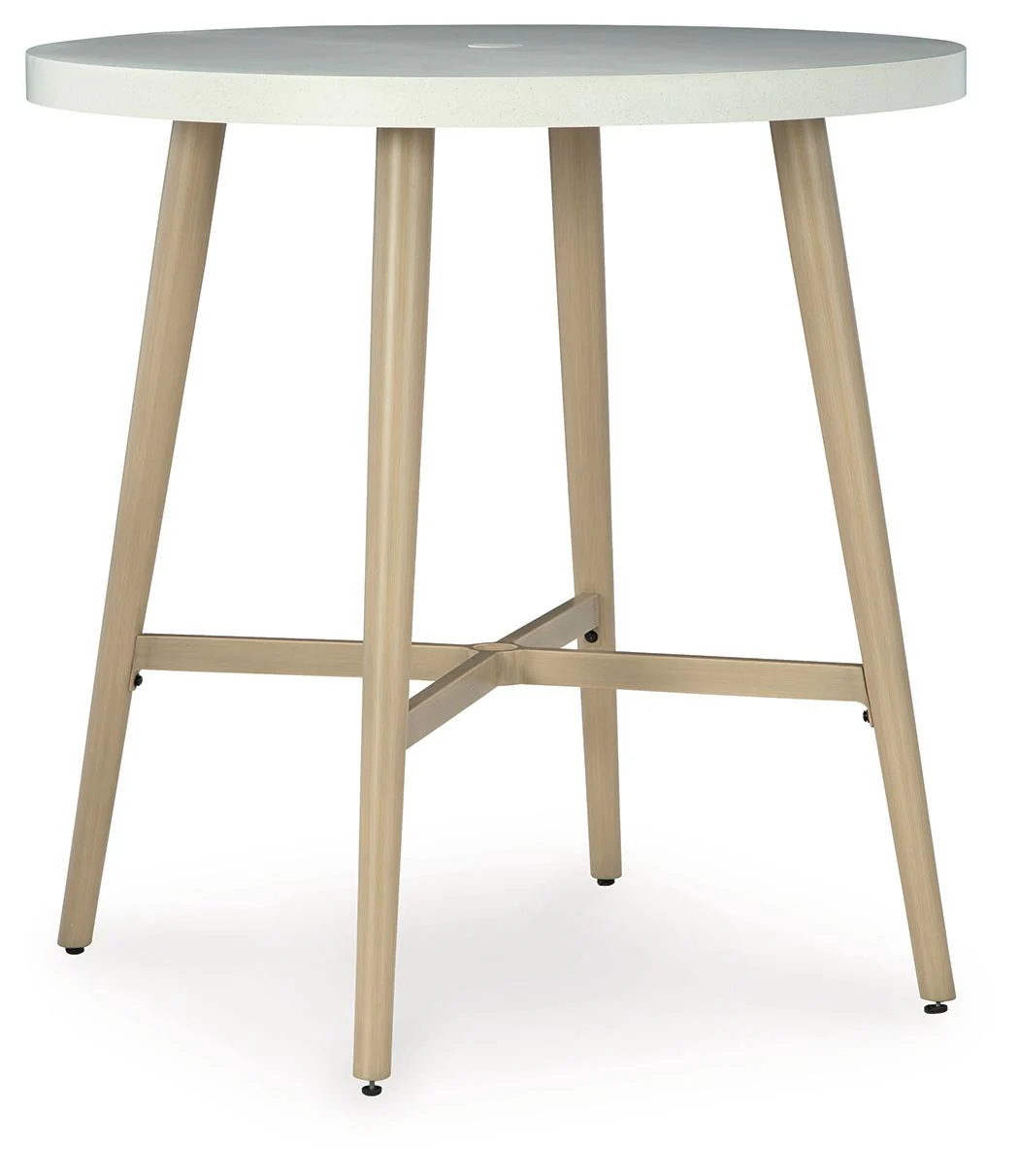 Seton Creek – Round Bar Table With Umbrella Option – Beige