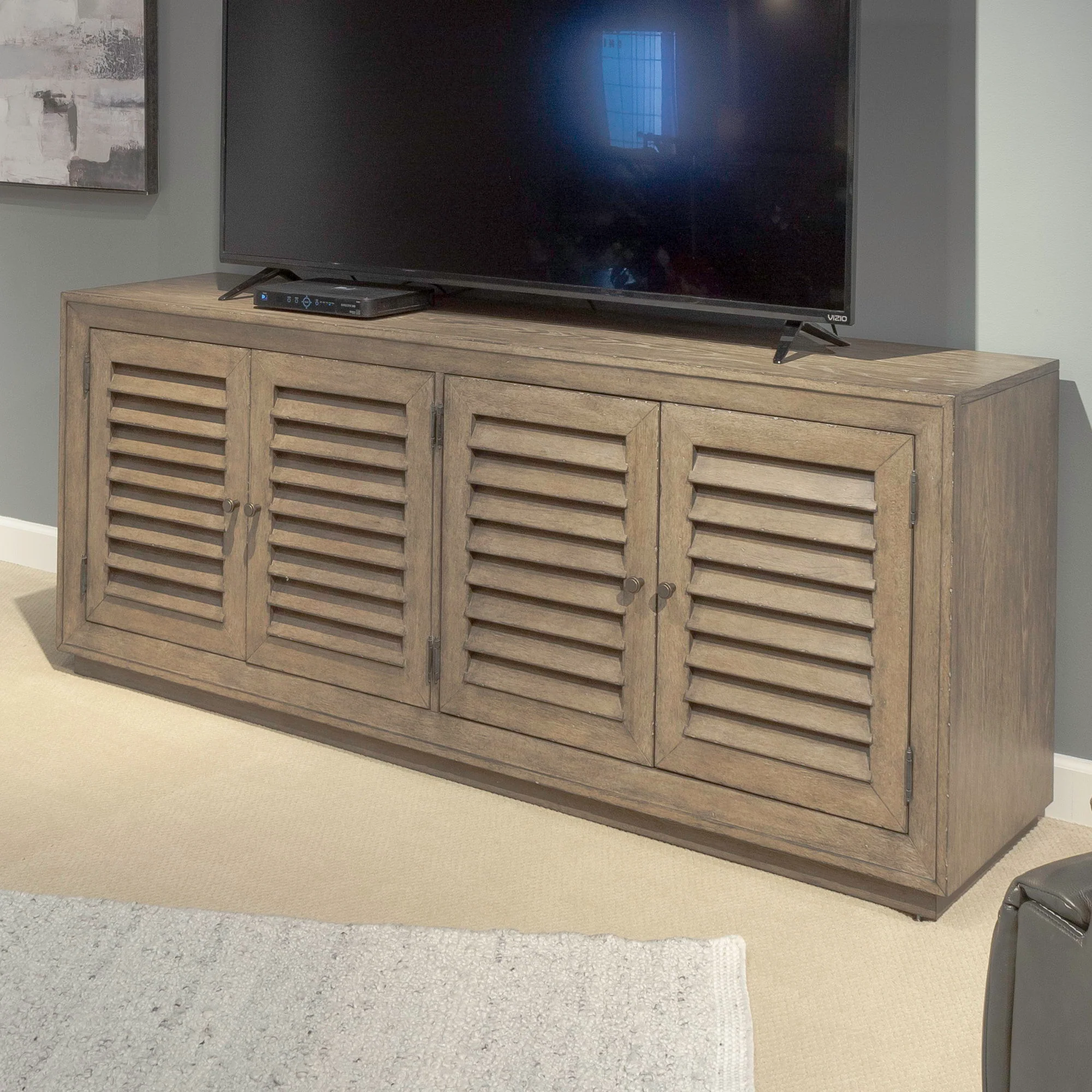 Aspen Sky – 78″ TV Console – Weathered Saddle Brown