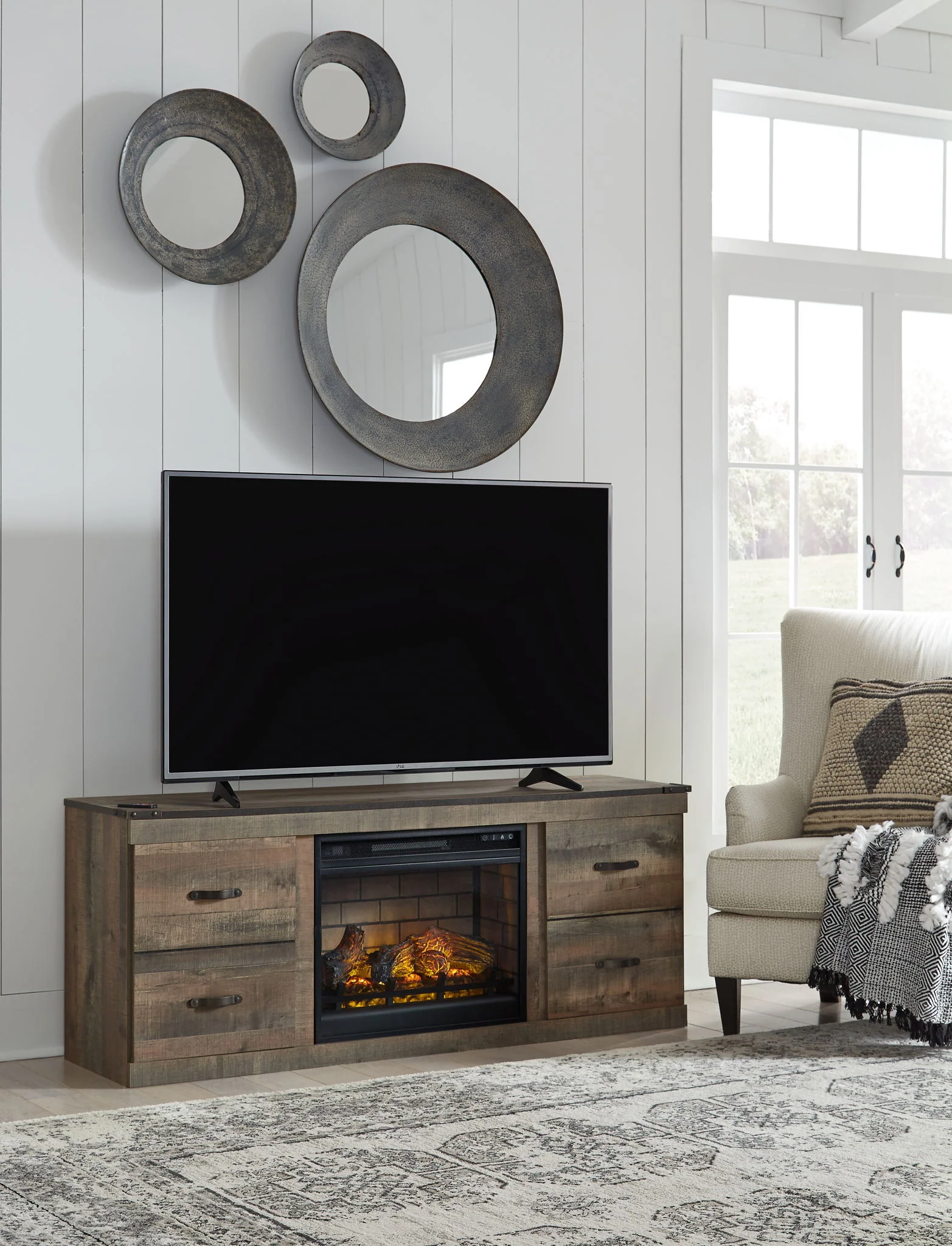 Trinell – TV Stand With Electric Fireplace – Brown