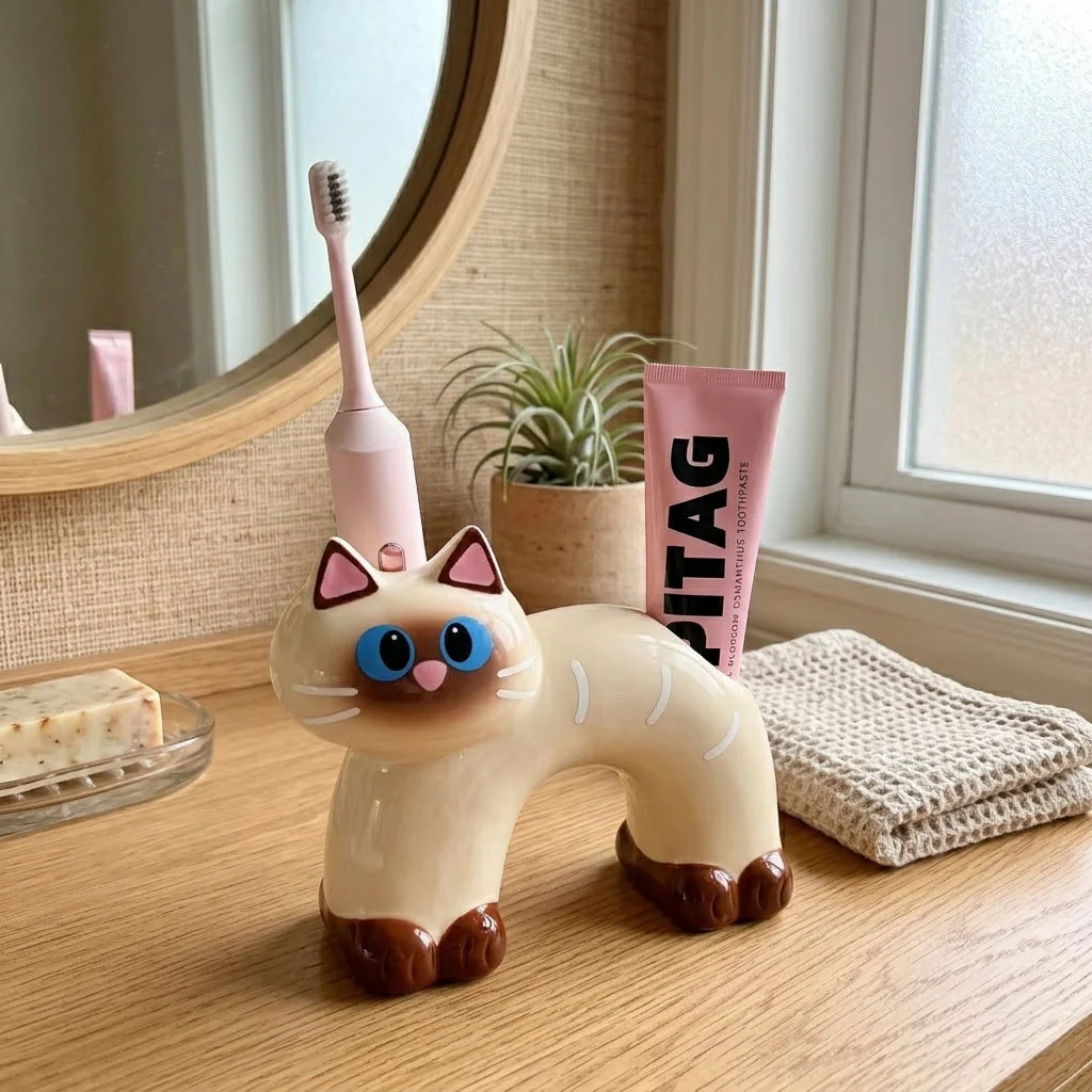Sassy Cat Ceramic Toothbrush Holder - Image 1