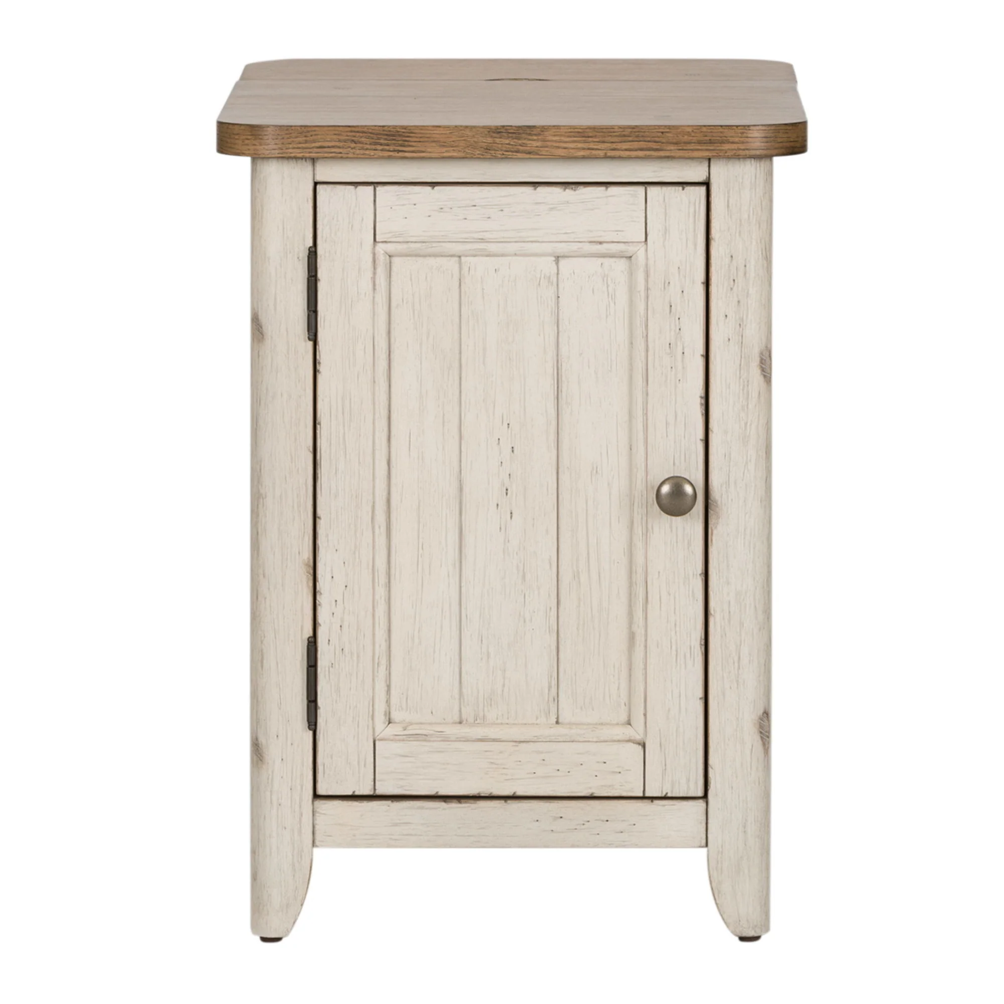 Farmhouse Reimagined – Door Chair Side Table With Charging Station – Antique White / Chestnut Tops