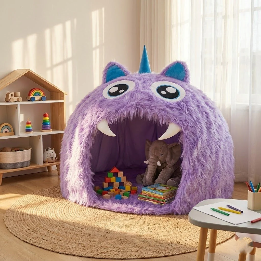 Purple Plush Monster Playhouse Indoor Kids Tent - Image 3