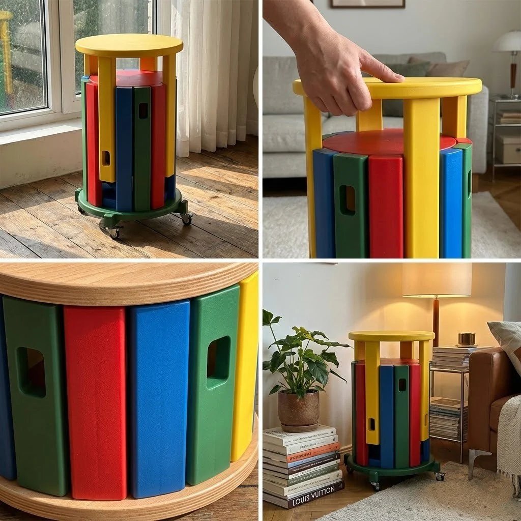 Stackable Rainbow Wooden Chair Table - Image 2