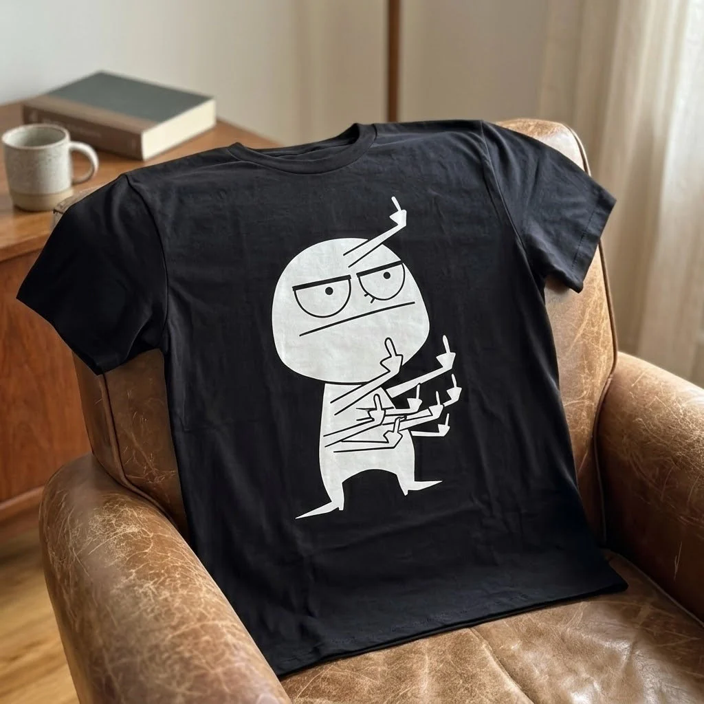 Angry Stick Figure Middle Finger T-Shirt - Image 2