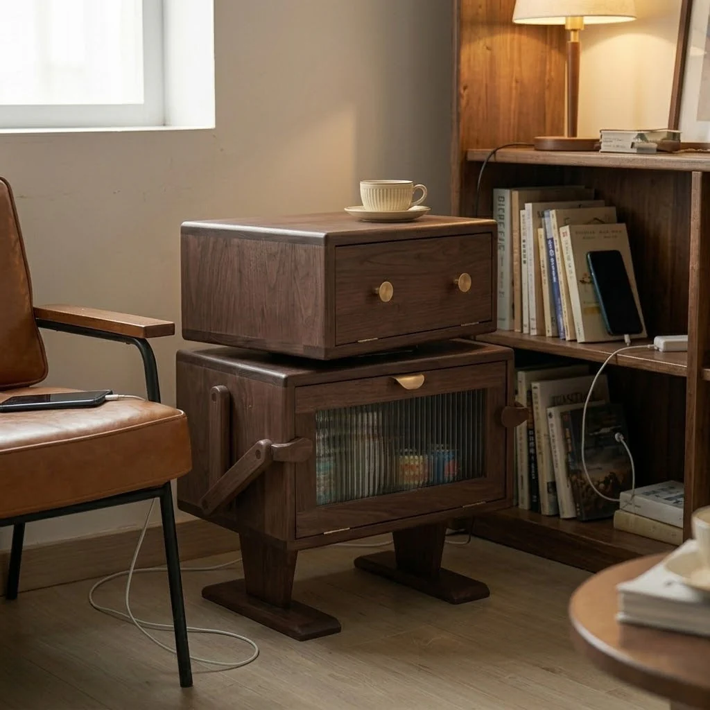 Nordic Walnut Robot Bedside Cabinet - Image 3