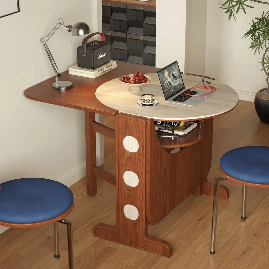 Vintage Style Folding Wooden Dining Table - Image 2
