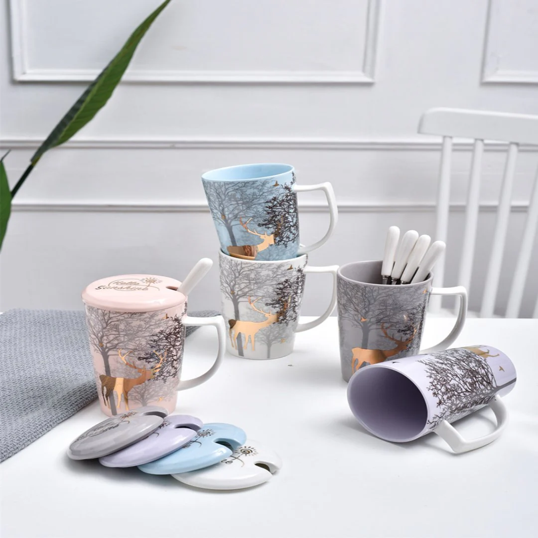 Ceramic Deer Mug With Lid And Spoon - Image 3