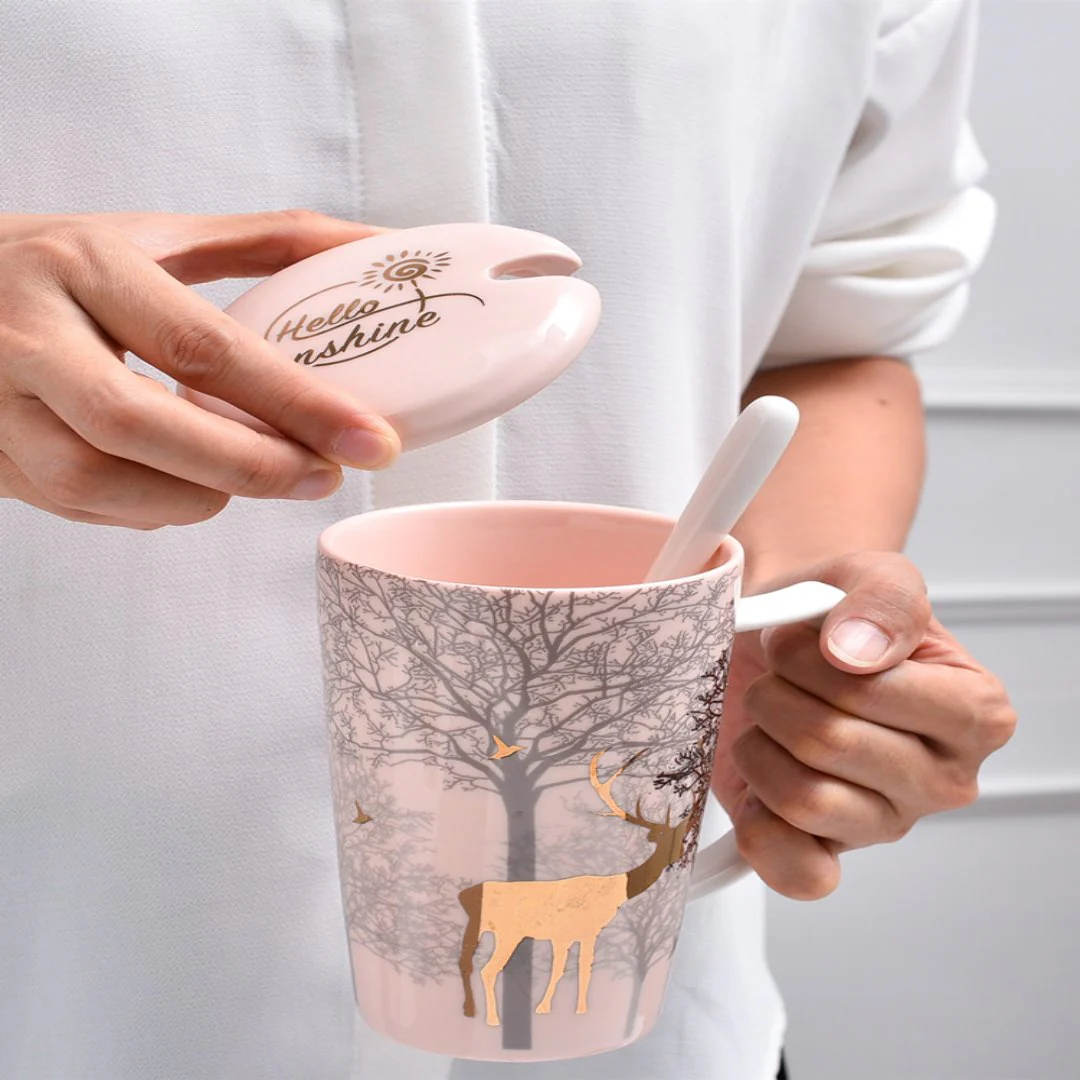 Ceramic Deer Mug With Lid And Spoon - Image 2