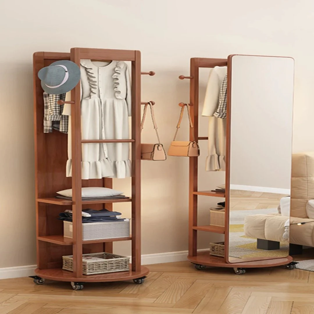 Rotatable Full-Body Mobile Mirror Coat Organizer - Image 3