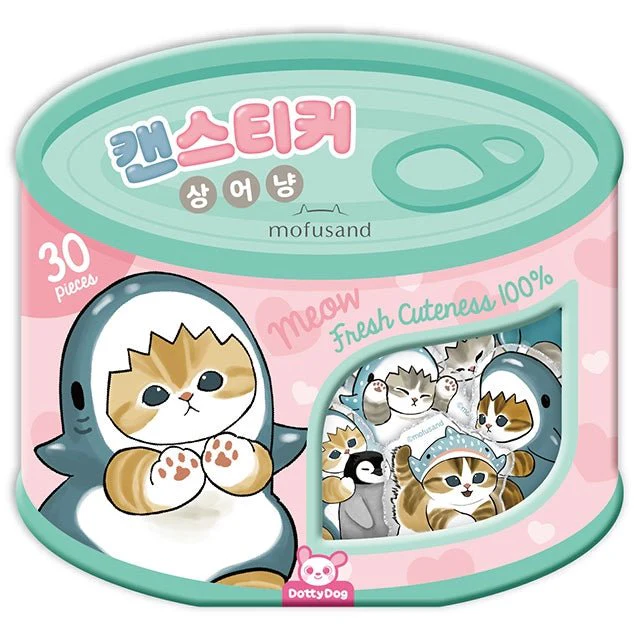 Mofusand Can Jelly 30 Stickers Set - Shark Cat & Fruit Cat - Shark Blue - Image 1