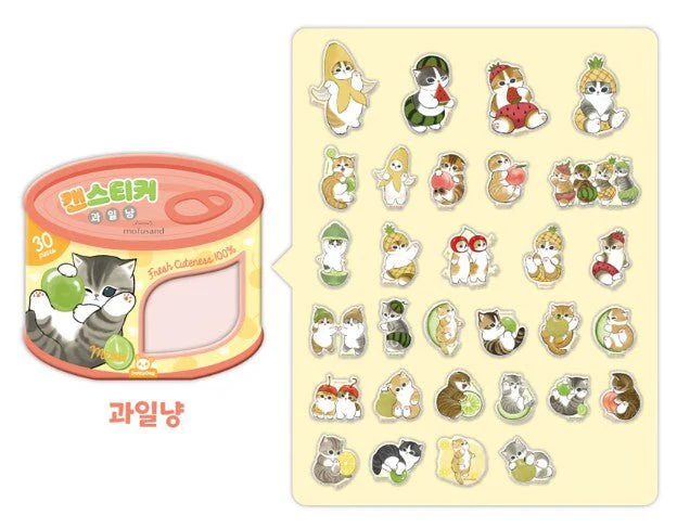 Mofusand Can Jelly 30 Stickers Set - Shark Cat & Fruit Cat - Fruit Peach - Image 2