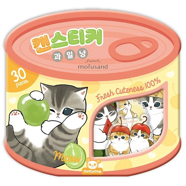 Mofusand Can Jelly 30 Stickers Set - Shark Cat & Fruit Cat - Fruit Peach - Image 1
