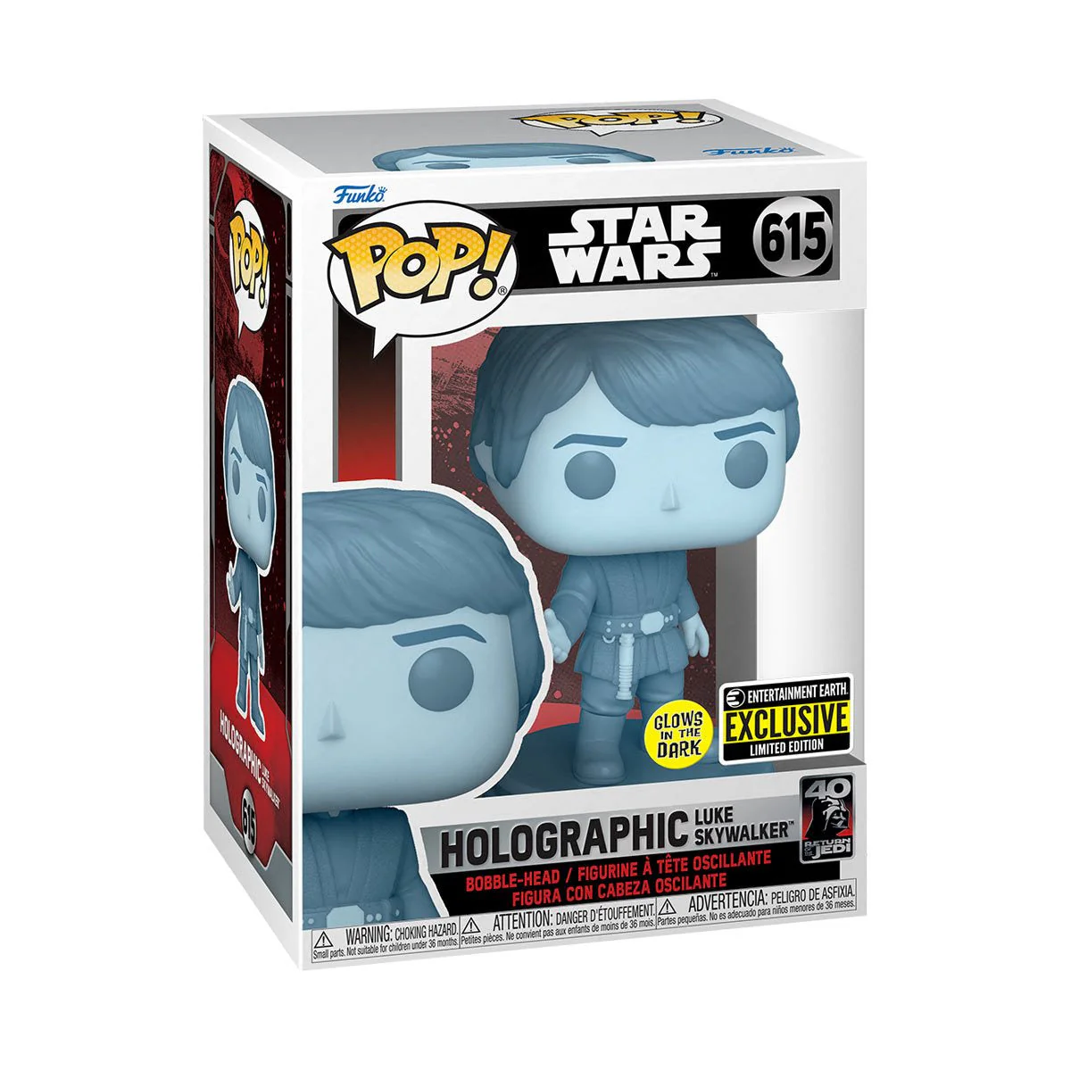 Funko Pop! Star Wars: Return of the Jedi 40th Anniversary - Holographic Luke Skywalker #615 Glow-in-the-Dark Entertainment Earth Exclusive - Image 2