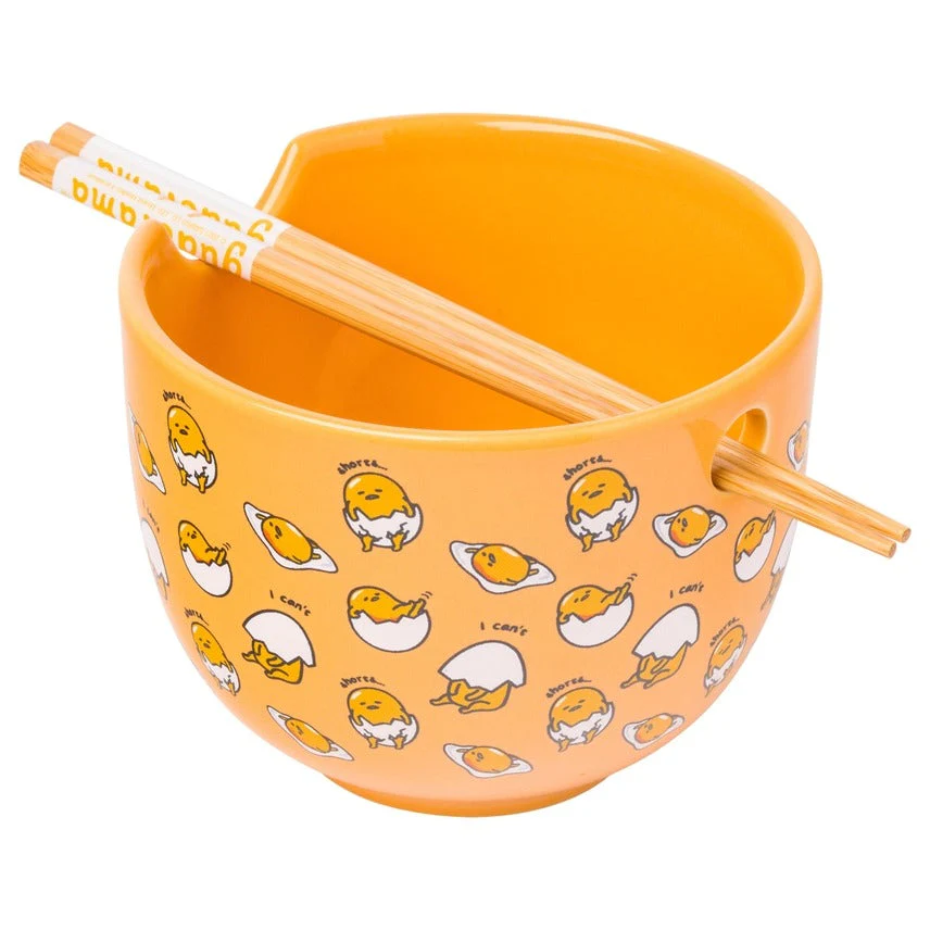 Sanrio Gudetama I Can’t Lazy Yellow Egg Ceramic Ramen Noodle Rice Bowl with Chopsticks Microwave Safe 20 Ounces