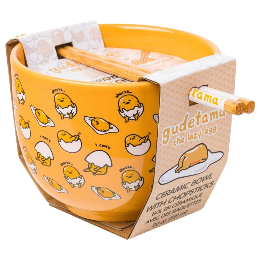 Sanrio Gudetama I Can't Lazy Yellow Egg Ceramic Ramen Noodle Rice Bowl with Chopsticks Microwave Safe 20 Ounces - Image 3