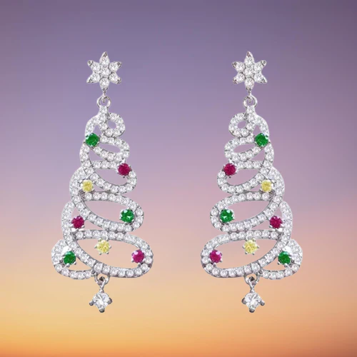 Mini Elegant Christmas Tree Earrings - Image 2