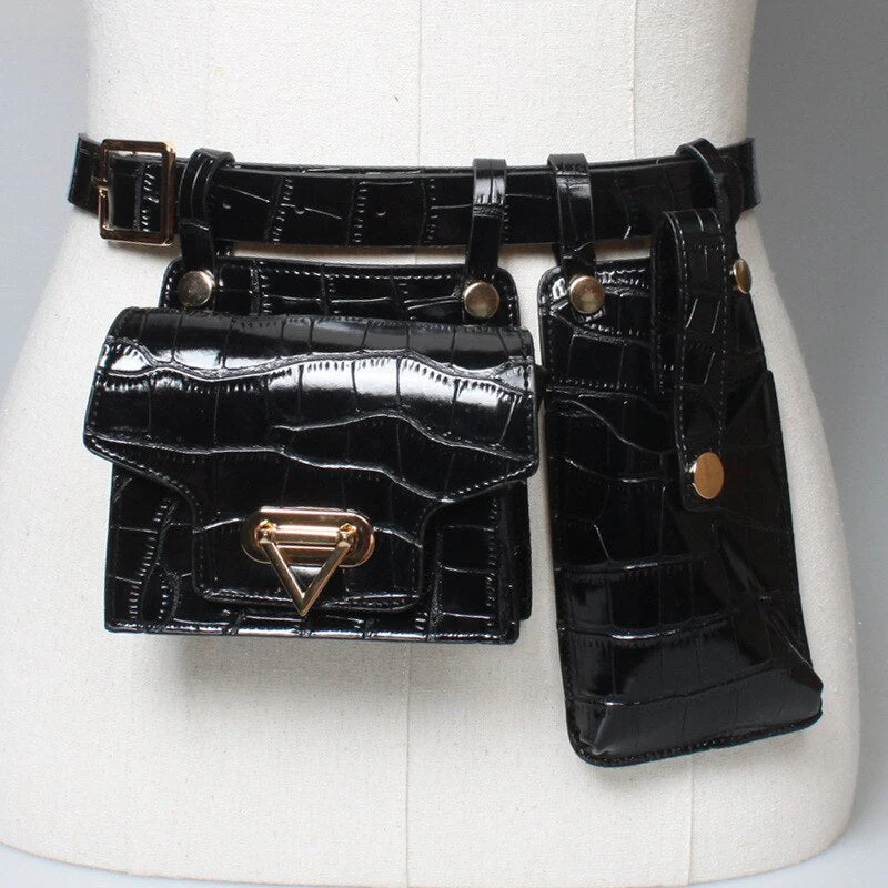 Multiple Pockets Leather Adjustable Strap Compact Belt Bag - Image 2