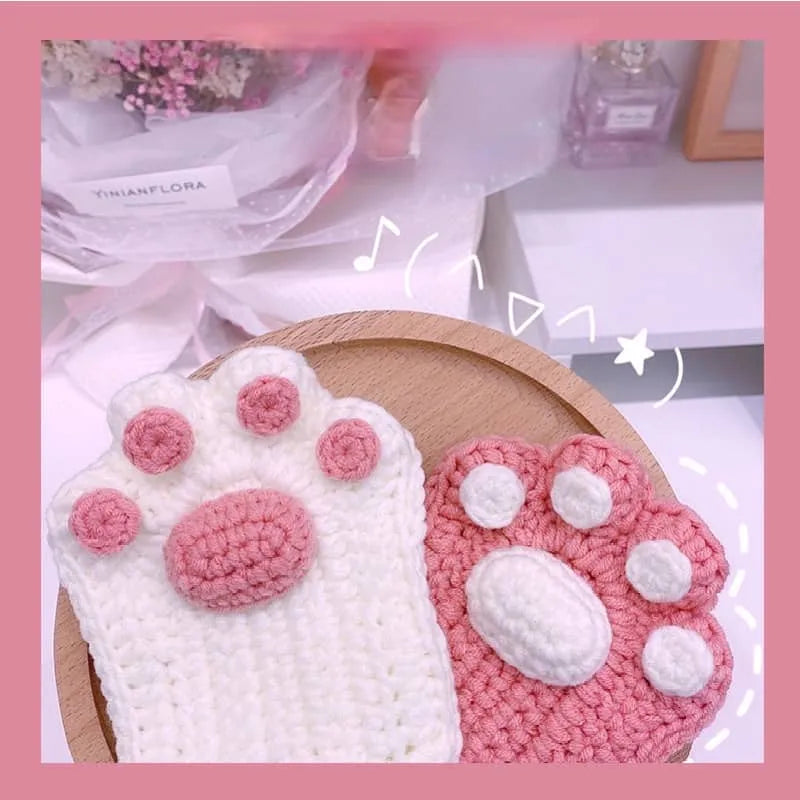 Cat Paw Hand-Knitted Winter Gloves - Image 2