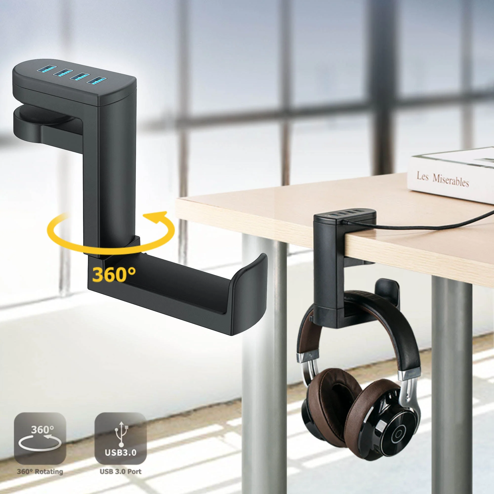 Under Desk USB Ports Headset Holder - Image 1