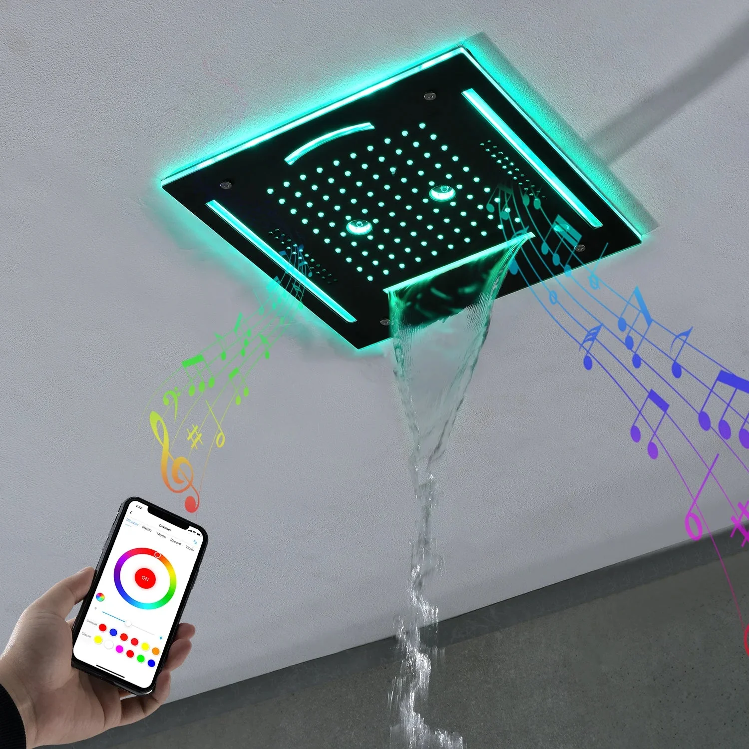 LED Music Shower Set Ceiling Rainfall Waterfall - Image 2