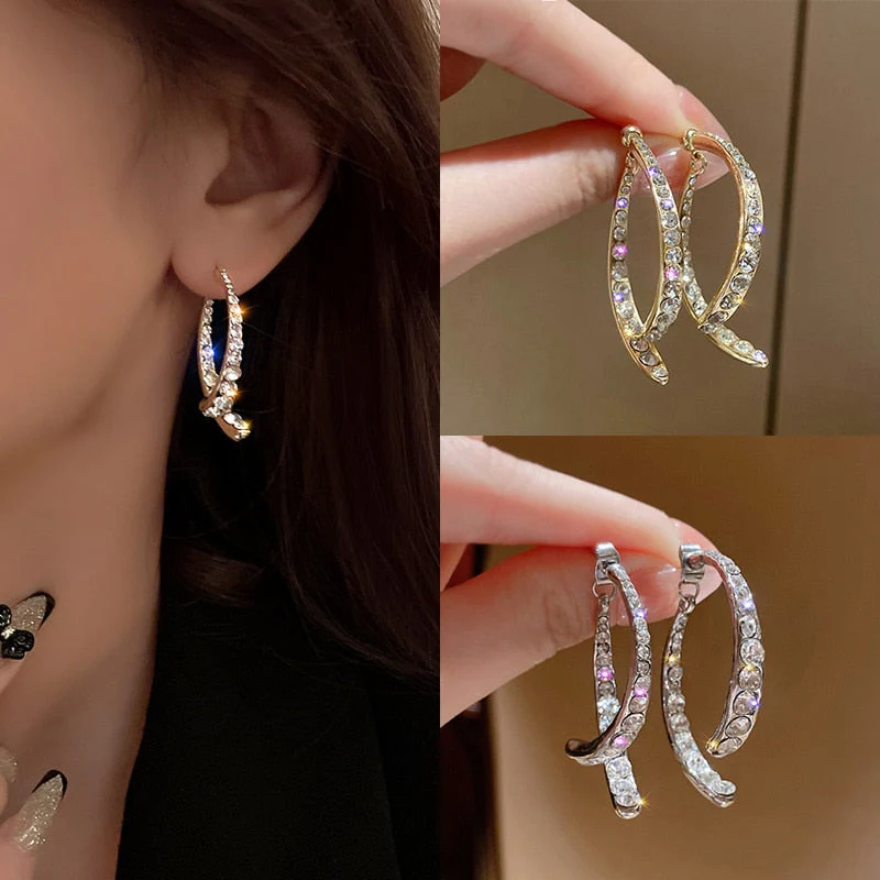 Korean Style Rhinestone Geometric Earrings - Image 1