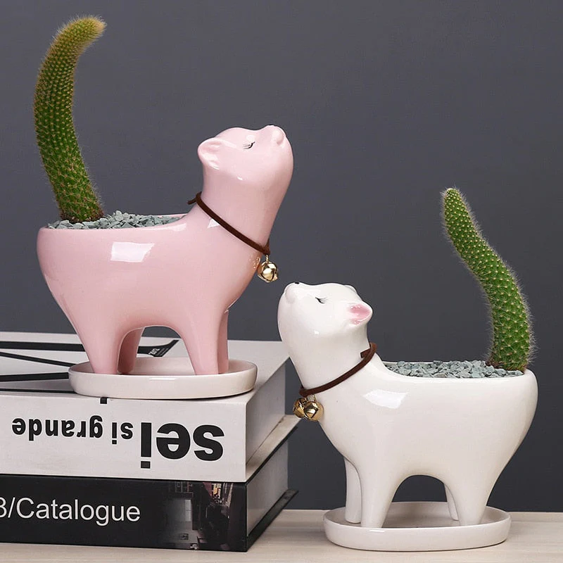 Rising Cat Ceramic Flower Pot - Image 3
