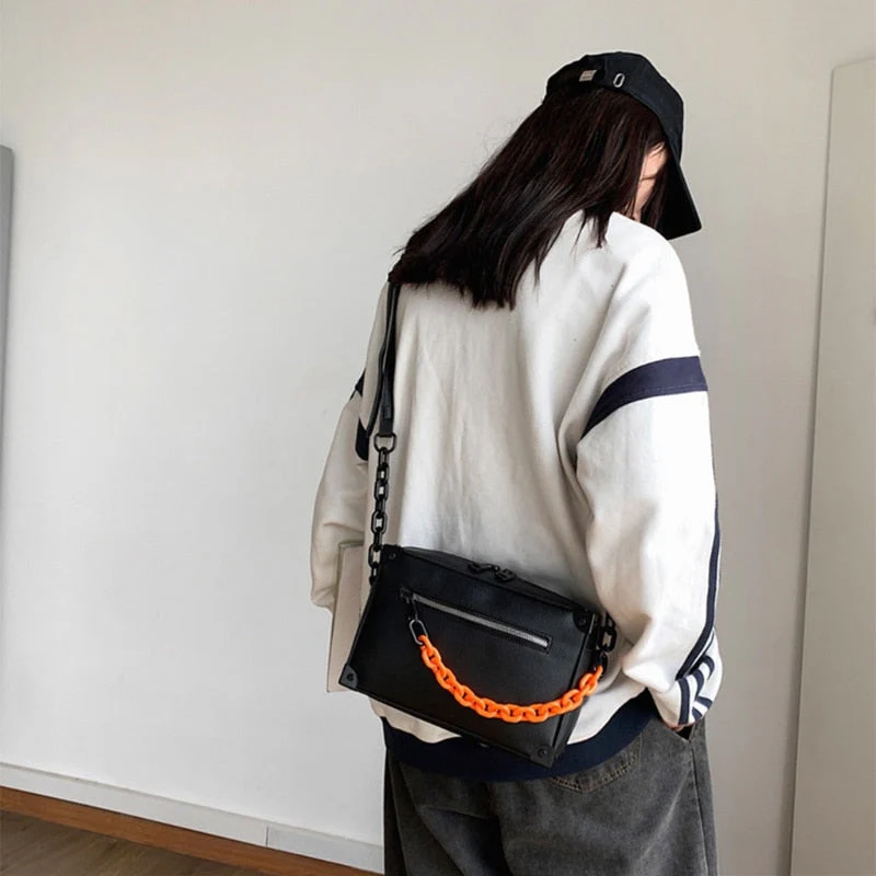 Unisex Crossbody Chain Leather Messenger Bag - Image 3