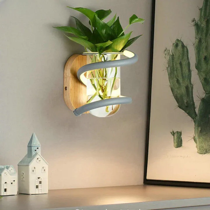 Nordic Unique Wooden Outdoor Wall Vase Lamp - Image 1